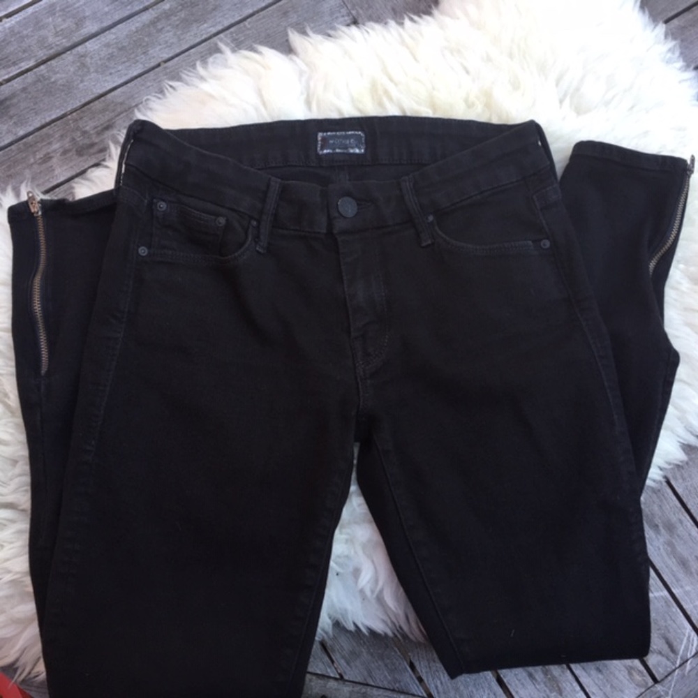MOTHER The Looker Ankle Zip Black Skinny Jeans